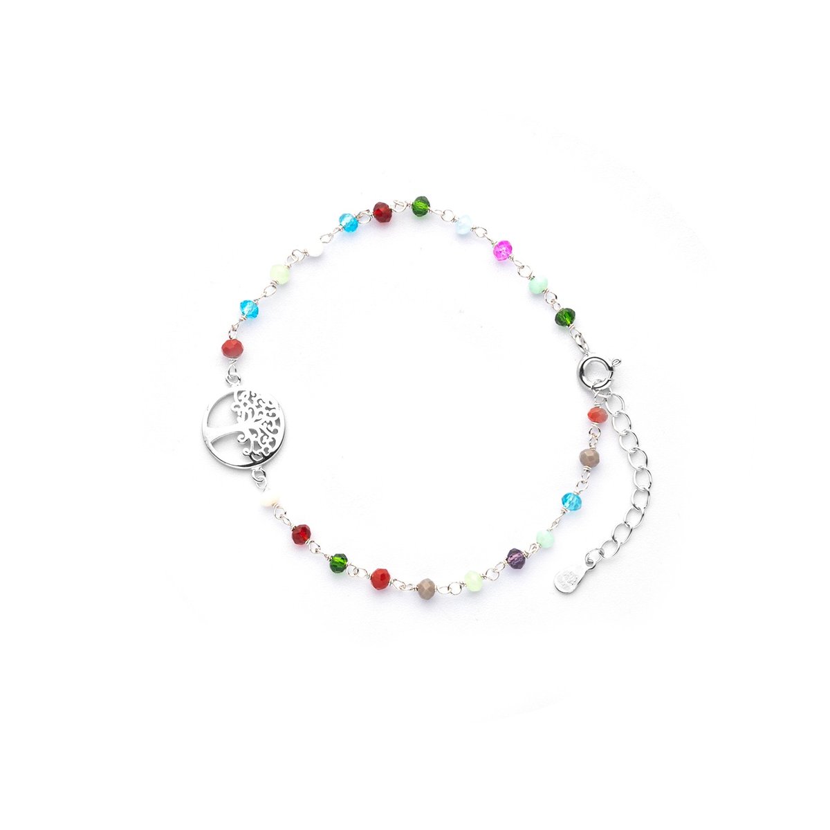 Srebrna Bransoletka 925 Kolorowe Kamienie Drzewko Szczęścia