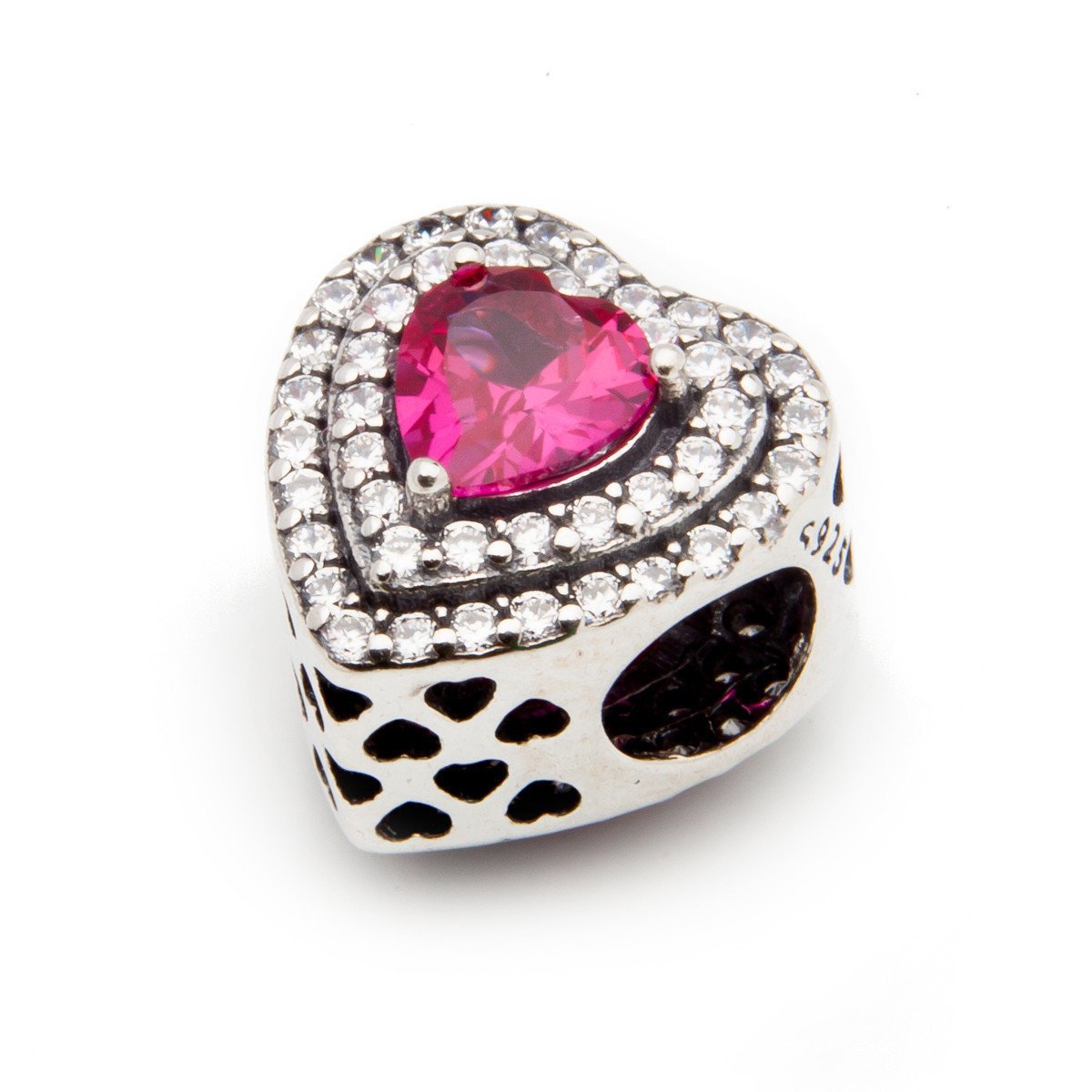 Srebrny charms różowe serce