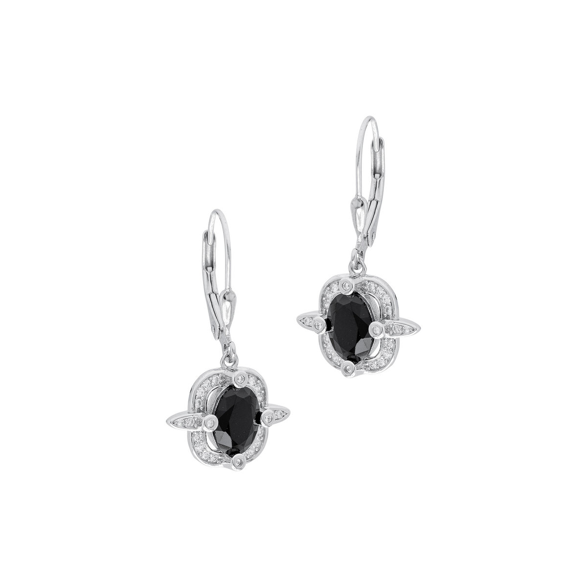 Srebrne 925 wiszące kolczyki z czarną cyrkonią Black Elegance