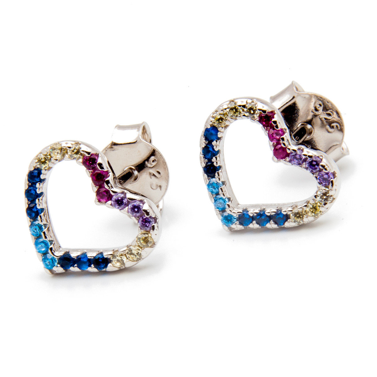 Srebrne kolczyki kolorowe serca
