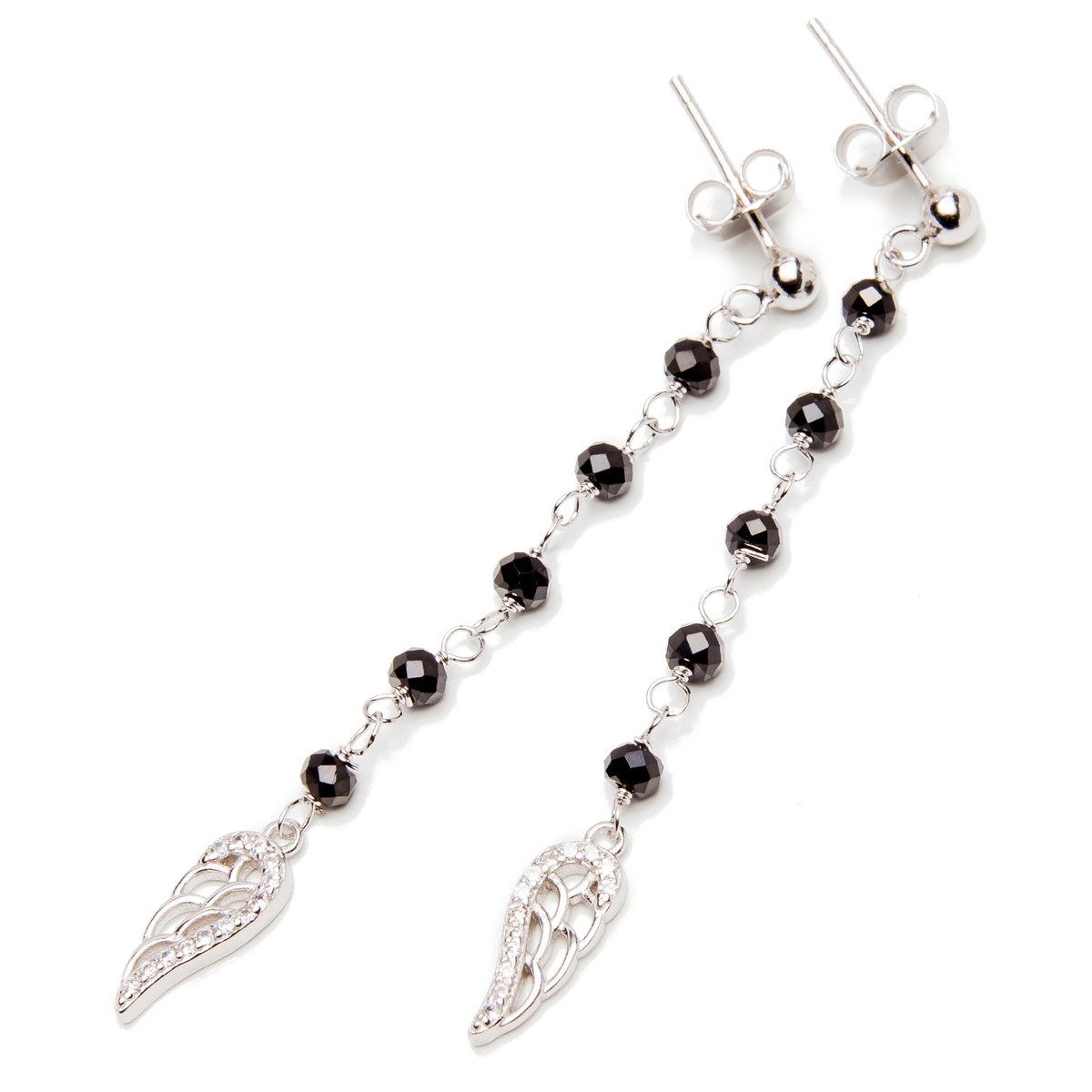 Srebrne kolczyki skrzydło onyks