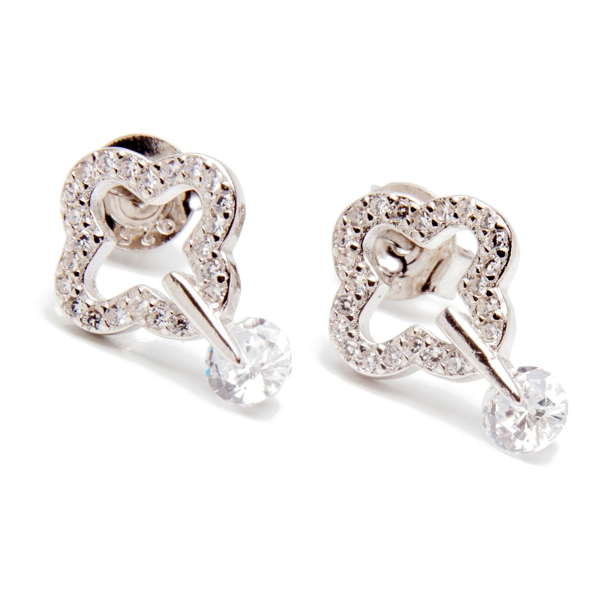 Srebrne kolczyki kwiatek z cyrkonią