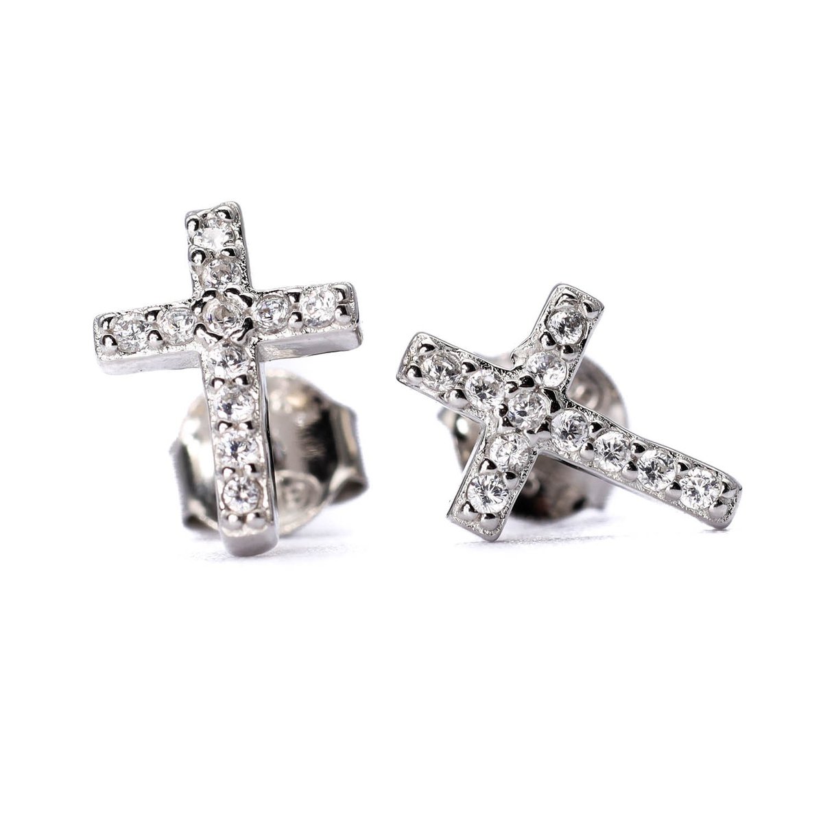 Srebrne kolczyki krzyżyki z cyrkoniami