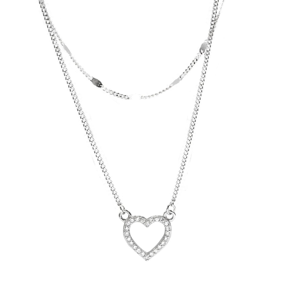 Srebrny podwójny naszyjnik celebrytka 925 Błyszczące Serce