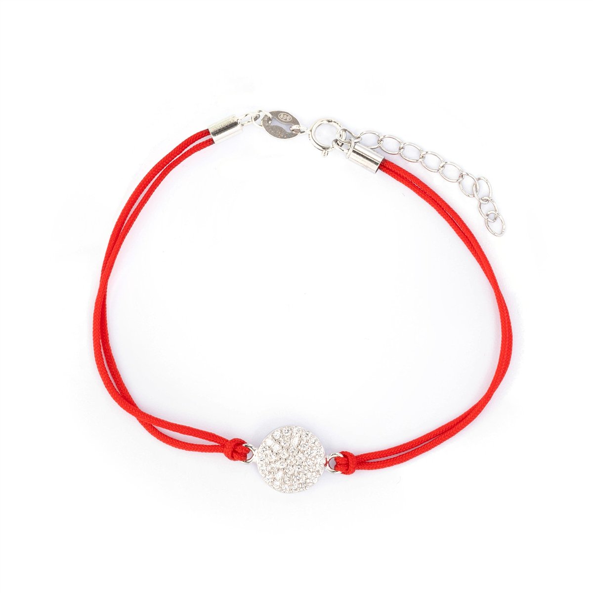 Srebrna bransoletka 925 Koło Cyrkonie Czerwony Sznurek