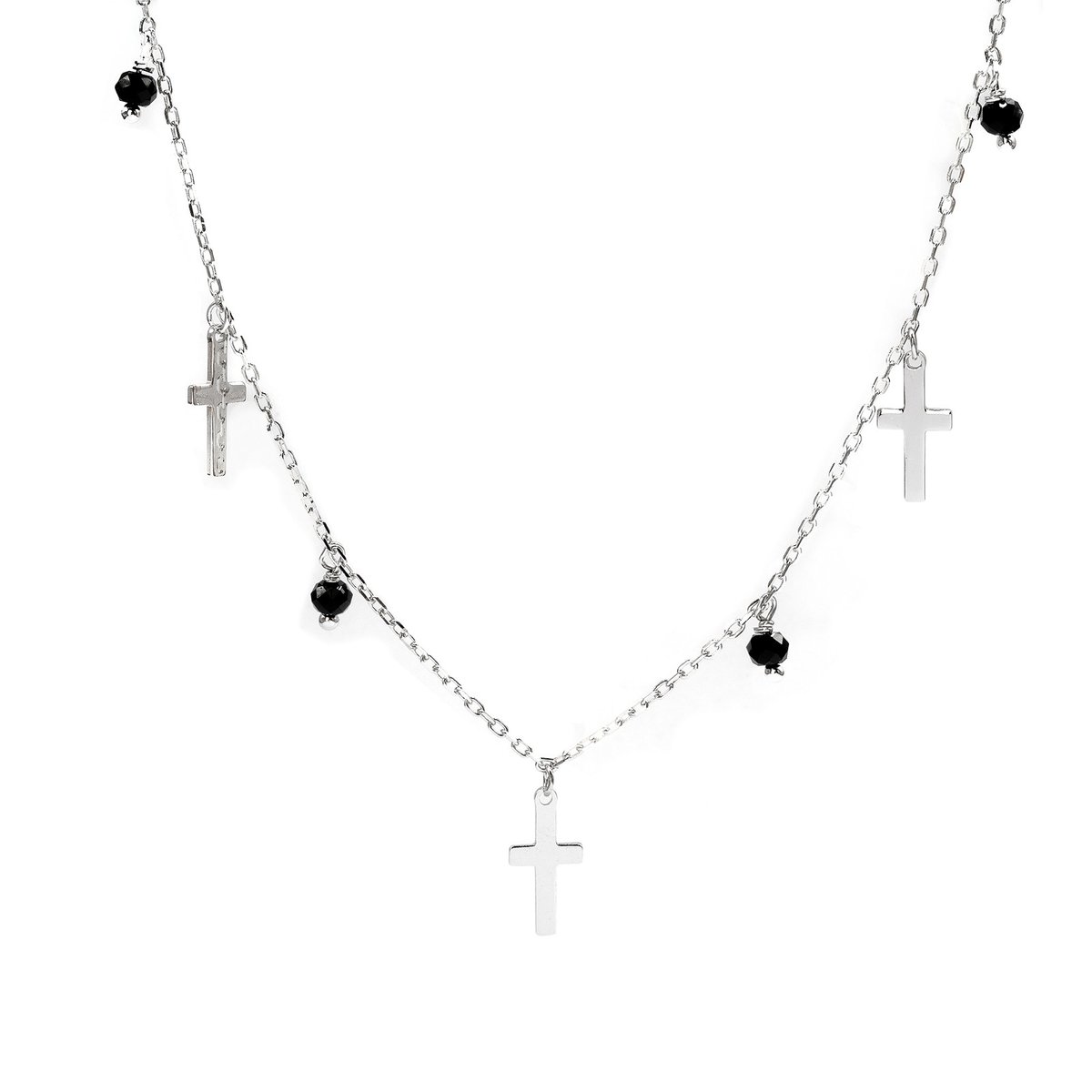 Srebrny naszyjnik celebrytka 925 Krzyżyk Onyks