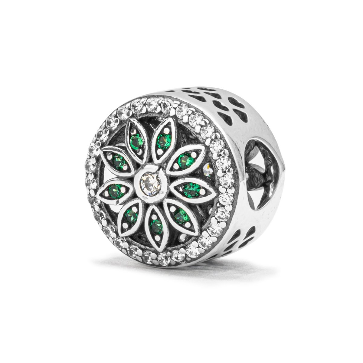 Srebrny koralik 925 Zielony Kwiat charms