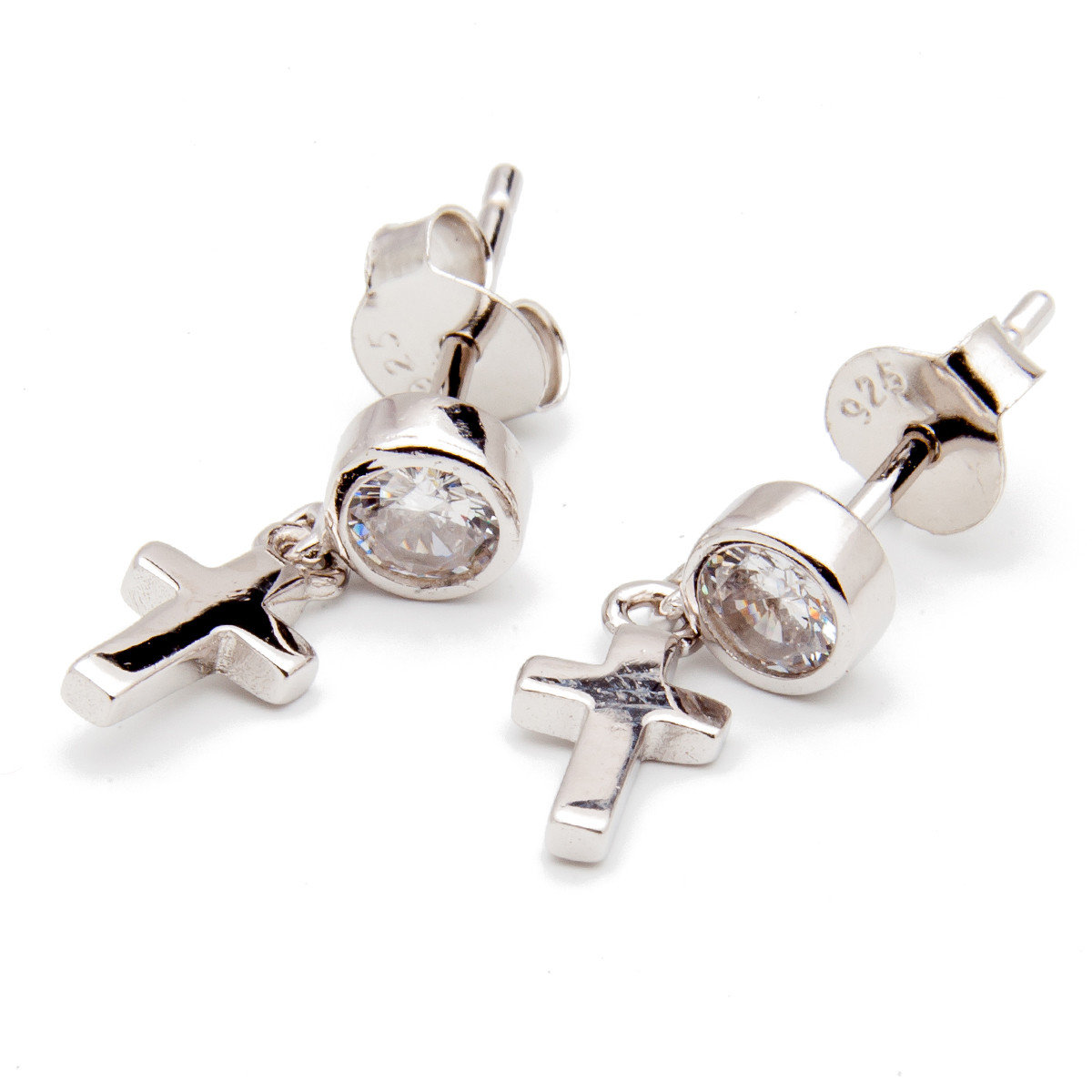 Srebrne kolczyki krzyżyk z cyrkonią