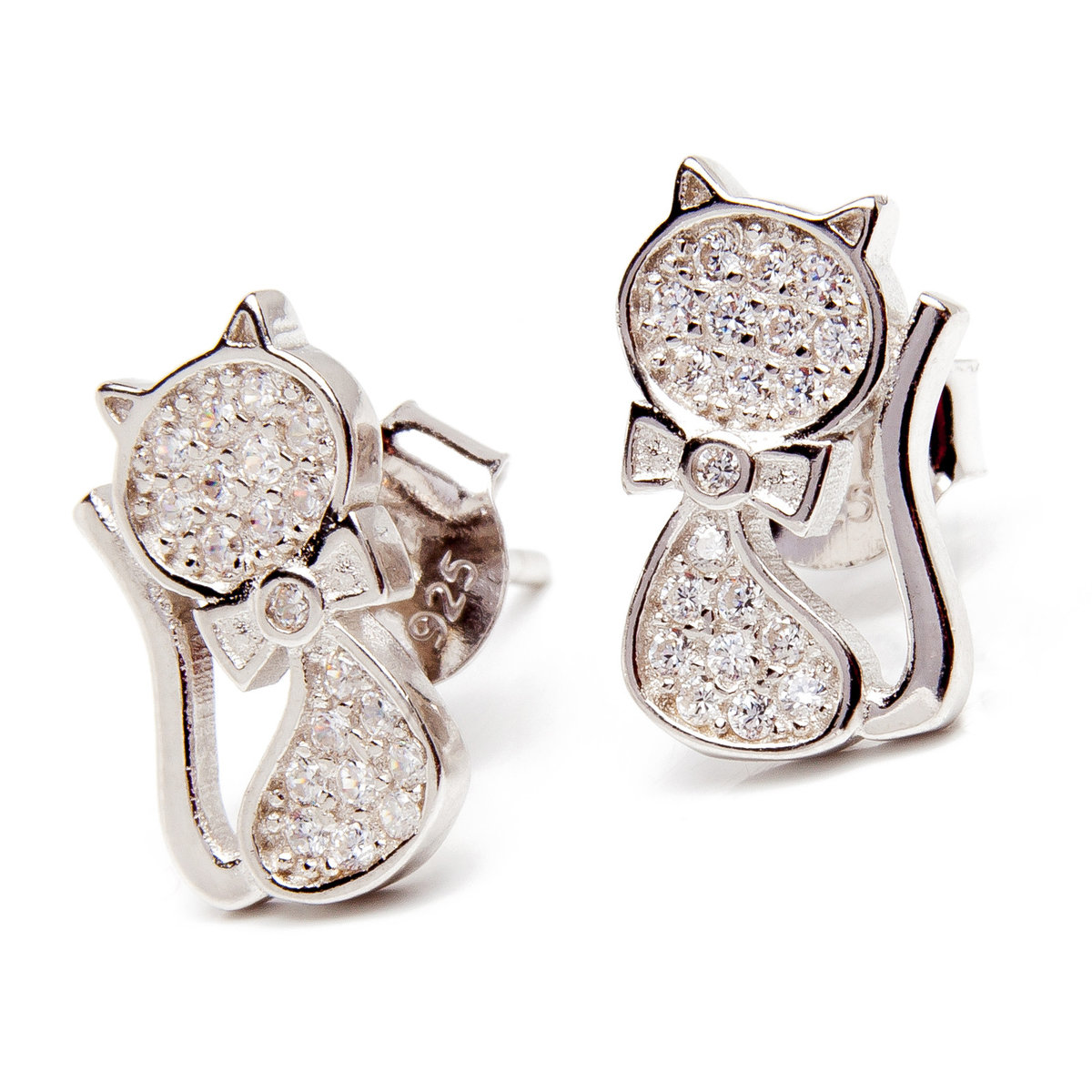 Srebrne kolczyki kotek z cyrkoniami