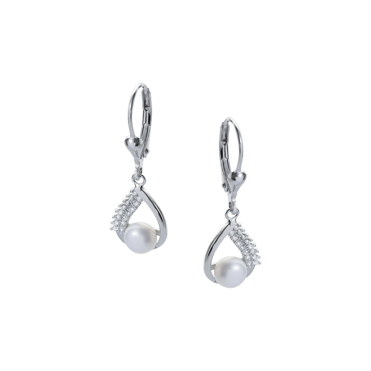 Srebrne kolczyki wiszące 925 Perła łezka cyrkonie