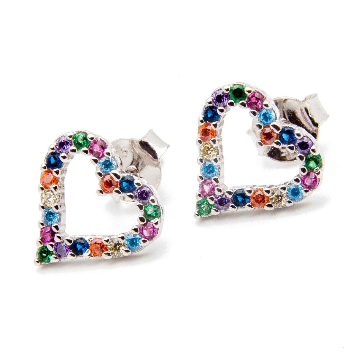 Srebrne kolczyki kolorowe serce