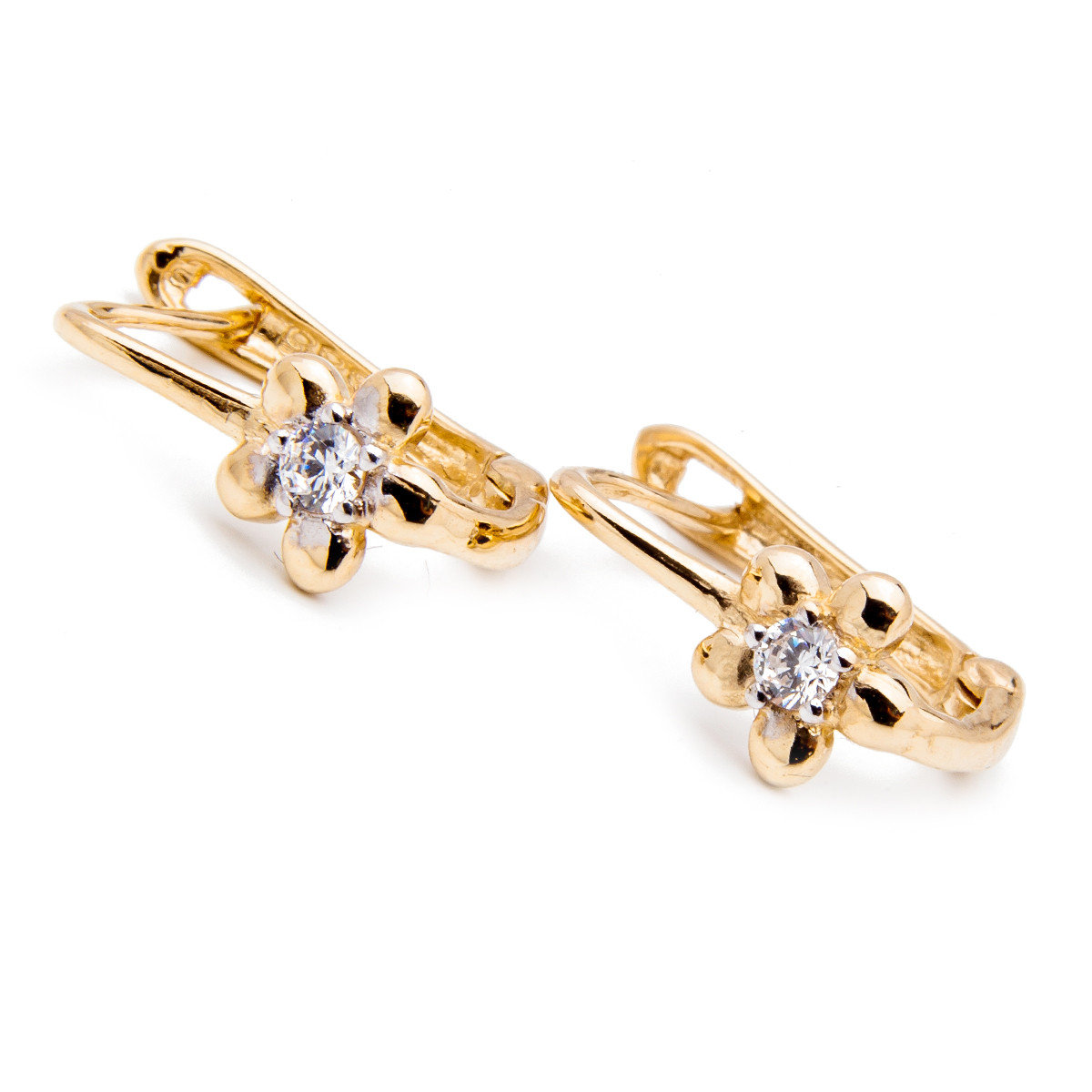 Złote kolczyki 585 Kwiat z cyrkonią dla małej damy