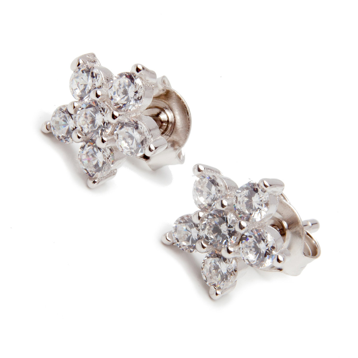 Srebrne kolczyki kwiatek białe cyrkonie