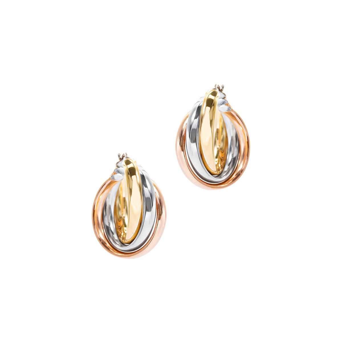 Srebrne kolczyki pozłacane 925 trójkolorowe koła zatrzask