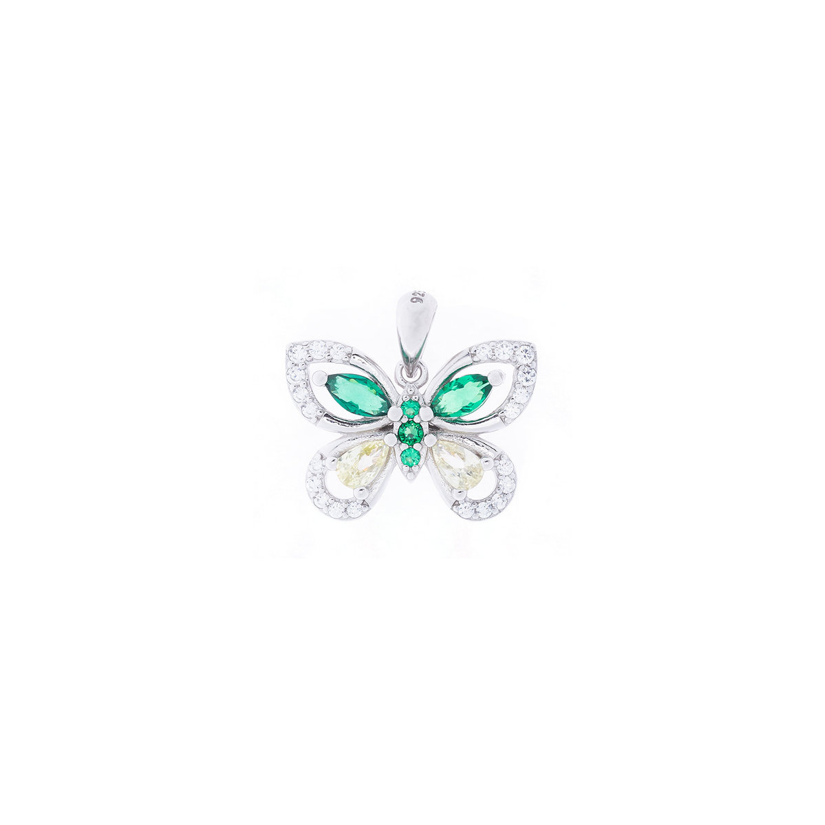 Srebrna zawieszka 925 Motyl Zielone Cyrkonie
