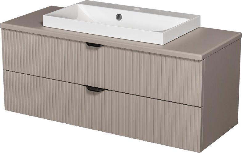 Szafka łazienkowa z lamelami wisząca z nablatową umywalką 100 cm 39/2 Victa Lamello kolor fume mat