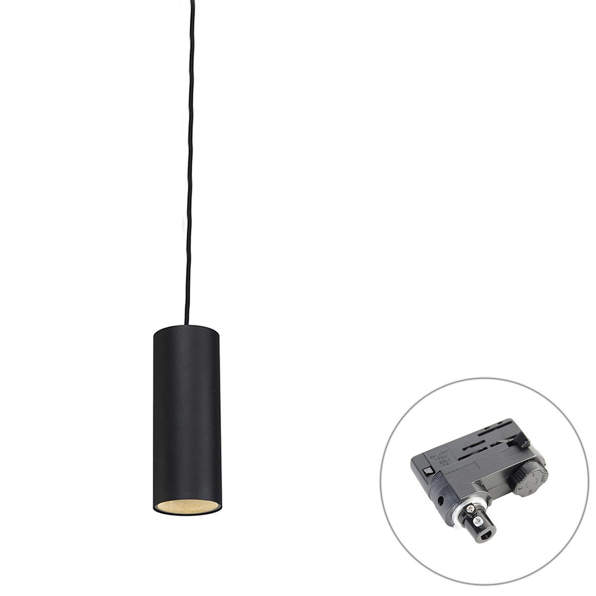QAZQA Professional Designerska lampa wisząca czarna z adapterem szynowym 3-fazowym - 3-Phase Tubo
