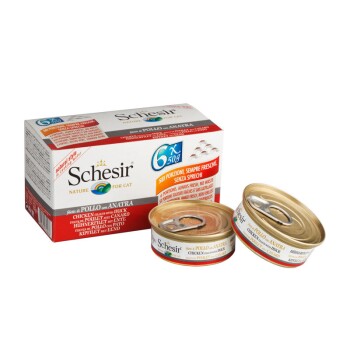 Schesir Multipack 24 x 50 g Kurczak z kaczką, W sosie własnym