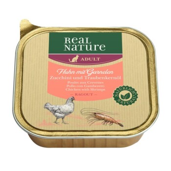 REAL NATURE Adult 16 x 100 g Krewetki i kurczak z cukinią i olejem z pestek winogron, Ragoût