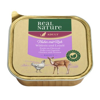 REAL NATURE Adult 16 x 100 g Kurczak z sarną, dzikim ryżem i olejem lnianym, Ragoût