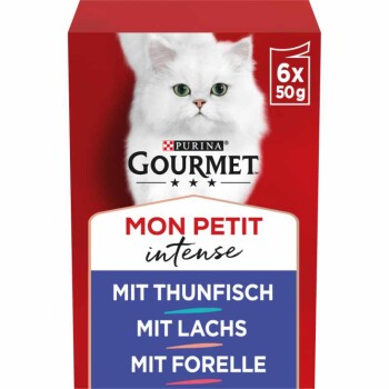 GOURMET Mon Petit Intense 8 x 6 x 50 g z tuńczykiem, łososiem i pstrągiem