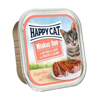 HAPPY CAT Duo Häppchen auf Paté 12 x 100 g Drób z łososiem