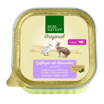 REAL NATURE Adult 16 x 100 g Drób z królikiem i olejem lnianym, Pasztet / Mus