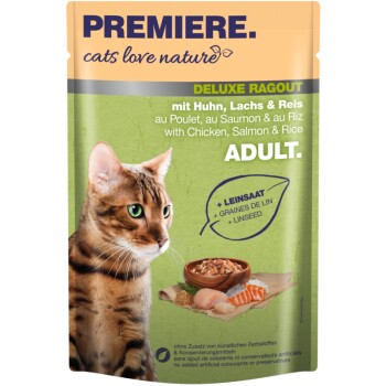 PREMIERE Cats Love Nature Deluxe Ragout z kurczakiem, łososiem i ryżem 24x100 g