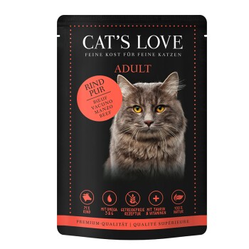 CAT'S LOVE mokra karma dla kota Adult w galaretce Classic czysta wołowina z olejem z krokosza i mniszkiem 12x85 g