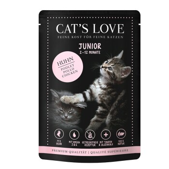 CAT'S LOVE karma dla kotów junior w galaretce Kurczak z algami wapiennymi i olejem z krokosza 12x85 g