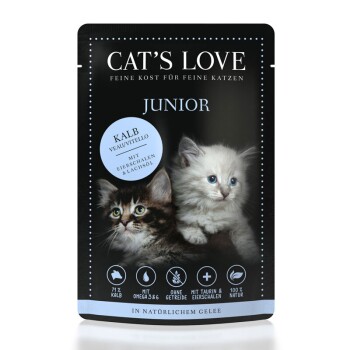 CAT'S LOVE karma dla kotów junior w galaretce Cielęcina ze skorupkami jajek i olejem z łososia 12x85 g