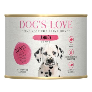 DOG'S LOVE Junior z wołowiną i marchewką 6x200 g
