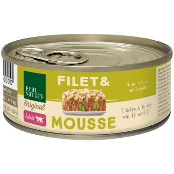 REAL NATURE Filet & Mousse Adult Kurczak i indyk z olejem lnianym 6x85 g