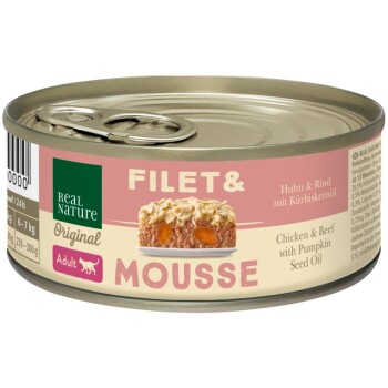 REAL NATURE Filet & Mousse Adult Kurczak i wołowina z olejem z pestek dyni 6x85 g