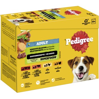Pedigree mokra karma dla psa dorosłego, multipak, mieszana selekcja z warzywami, w sosie 12x100 g