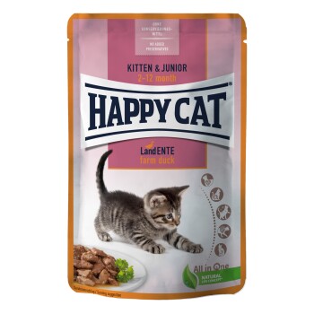 HAPPY CAT Kitten & Junior - Drób w sosie 24x85g Land Kaczka