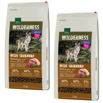 REAL NATURE WILDERNESS Maxi Adult Wide Savannah z dzikiem, jagnięciną i kaczką 2x12 kg