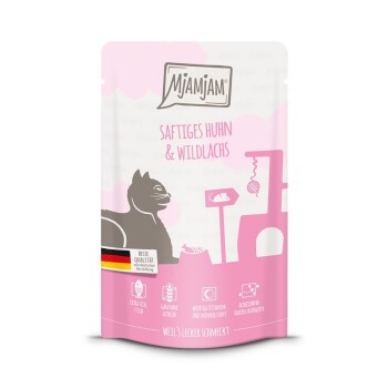 MjAMjAM mokra karma dla dorosłych kotów, Quetschie, Kurczak i dziki łosoś 12x125 g