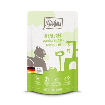 MjAMjAM mokra karma dla dorosłych kotów, Quetschie, Wołowina i dynia 12x125 g