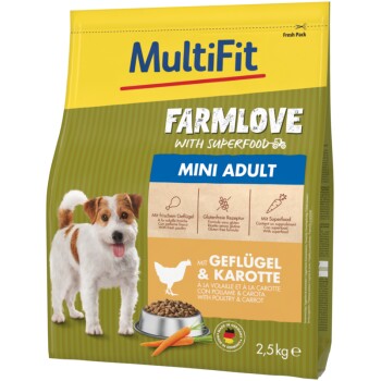 MultiFit Farmlove sucha karma dla psa dorosłego, Mini, z drobiem i marchewką 2,5 kg