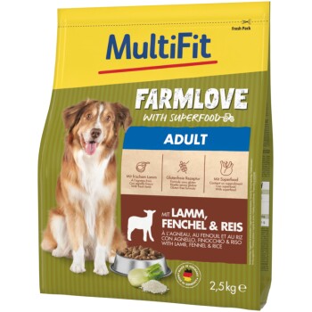 MultiFit Farmlove Sucha Karma dla Dorosłych Psów Jagnięcina, koper włoski i ryż 2,5 kg