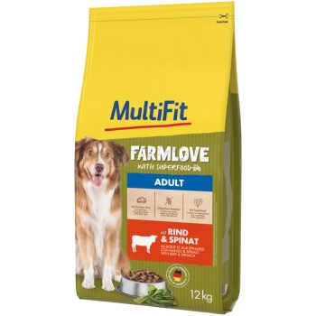 MultiFit Farmlove Sucha Karma dla Dorosłych Psów Wołowina i szpinak 12 kg