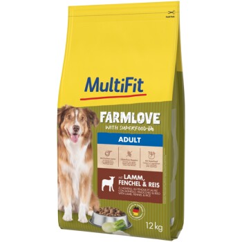MultiFit Farmlove Sucha Karma dla Dorosłych Psów Jagnięcina, koper włoski i ryż 12 kg