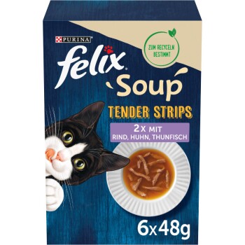 Felix Soup Tender Strips Zupa 6 x 48 g Wołowina, kurczak i tuńczyk