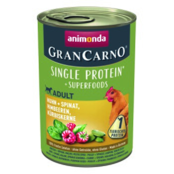 animonda GranCarno Single Protein Superfoods Kurczak i szpinak, maliny, nasiona dyni 6x400 g