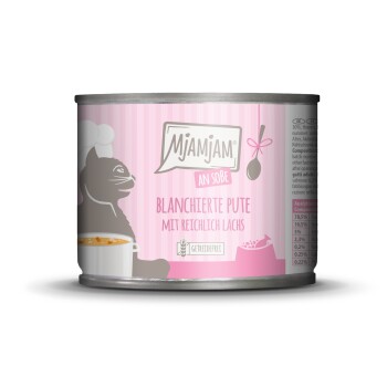 MjAMjAM mokra karma dla dorosłych kotów, blanszowana w sosie 6x185 g Indyk i łosoś