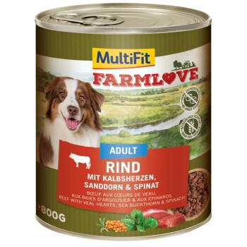 MultiFit Farmlove Adult Wołowina, serca cielęce 6x800 g
