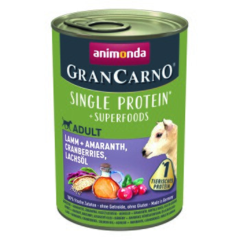 animonda GranCarno Single Protein Superfoods Jagnięcina i amarant, żurawina, olej z łososia 24x400 g