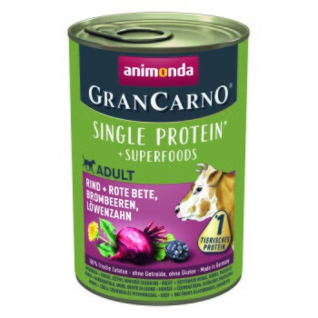 animonda GranCarno Single Protein Superfoods Wołowina i buraki czerwone, jeżyny, mniszek lekarski 12x400 g
