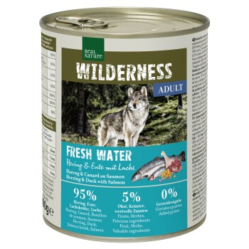 REAL NATURE WILDERNESS Adult Fresh Water — śledź, łosoś i kaczka 12x800 g